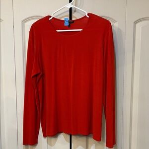 Eileen Fisher silk Georgette knit long sleeve top size large vibrant pumpkin/red